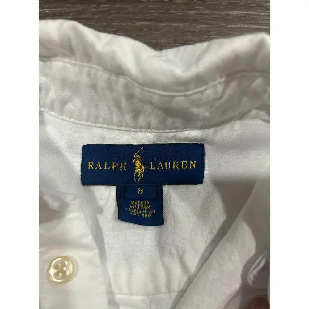 Polo Ralph Lauren Boys White Iconic Oxford Button Down Shirt Size 8 S Pony